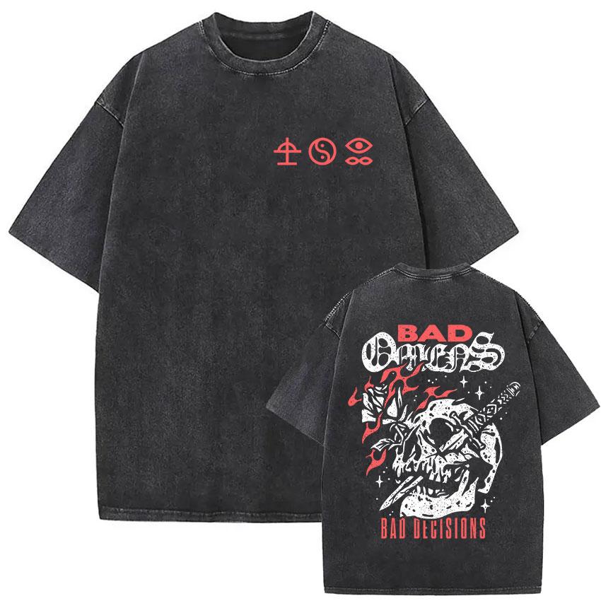 

Washed Vintage Bad Omens Graphic Tshirt Men Women Summer Retro Rock Streetwear Unisex Short Sleeve Gothic Metal Style Tshirts S