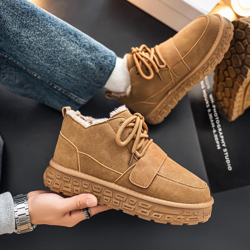 Men's Snow Boots Autumn and Winter Fur-Lined Thickened Warm Mid-Calf Cotton Shoes Thickened Bakers Fashion Casual Shoes
