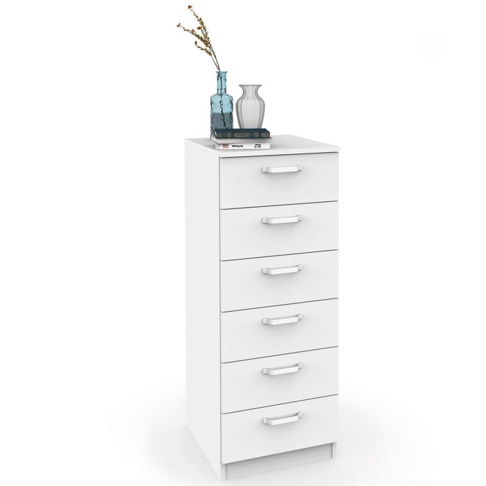 Commode Chambre, Chiffonnier Meuble De Rangement Avec 6 Tiroirs, 110x40x40 Cm Briebe Prakt Blanc 05077