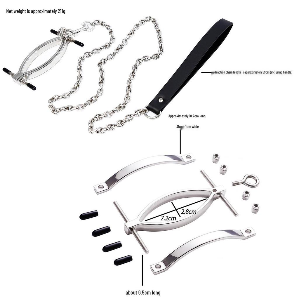 Silver Metal Labia Clamps with Iron Chain for Clitoral Stimulation