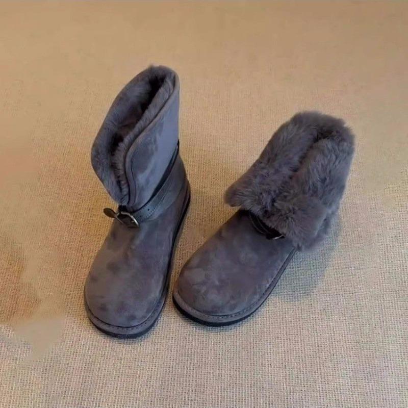 

Retro Cuffed Snow Boots Women s New Winter Versatile Fleece Warm Belt Buckle Fluffy Cotton Shoes 40 сірий колір