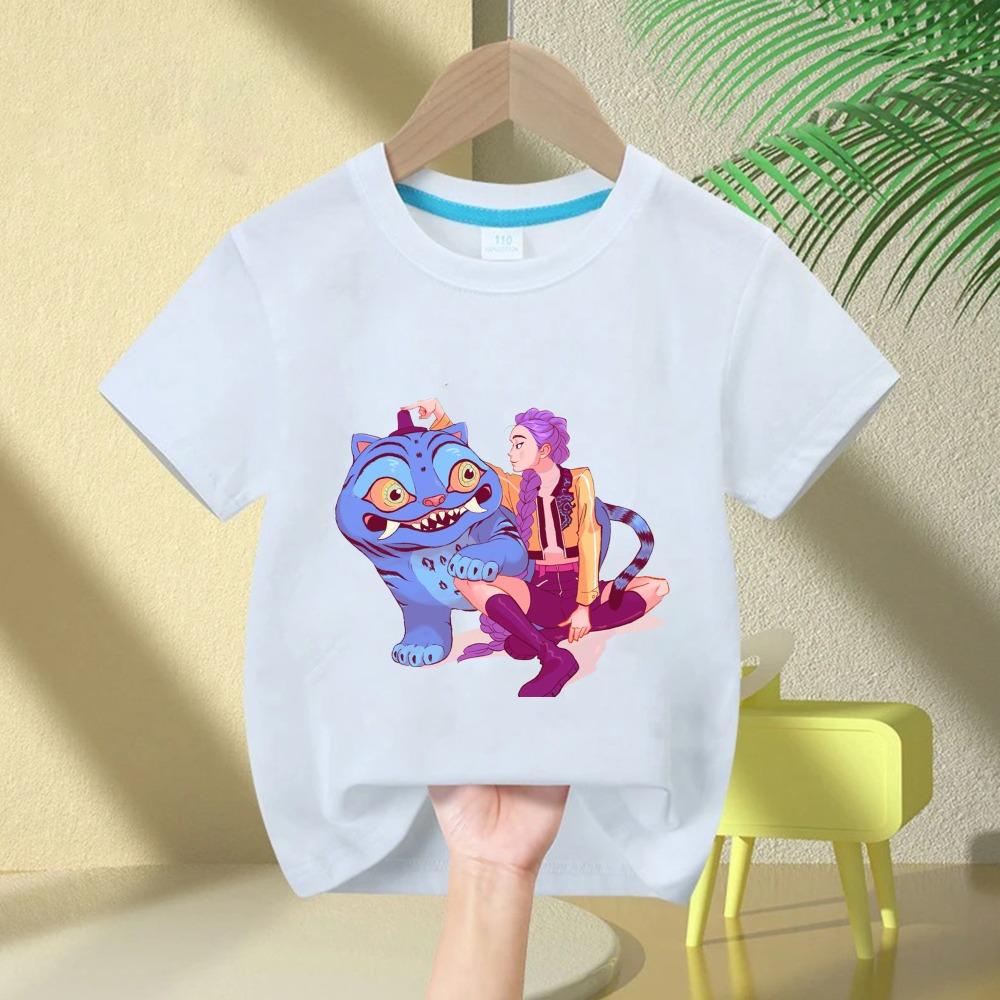 

Fashion casual top, casual baby clothing, movie round neck cartoon girl boy T-shirt, children s T-shirt, demon hunter print 140