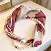 Premium magnetic buckle pearl silk scarf necklace retro flower small scarf Internet celebrities free small scarf
