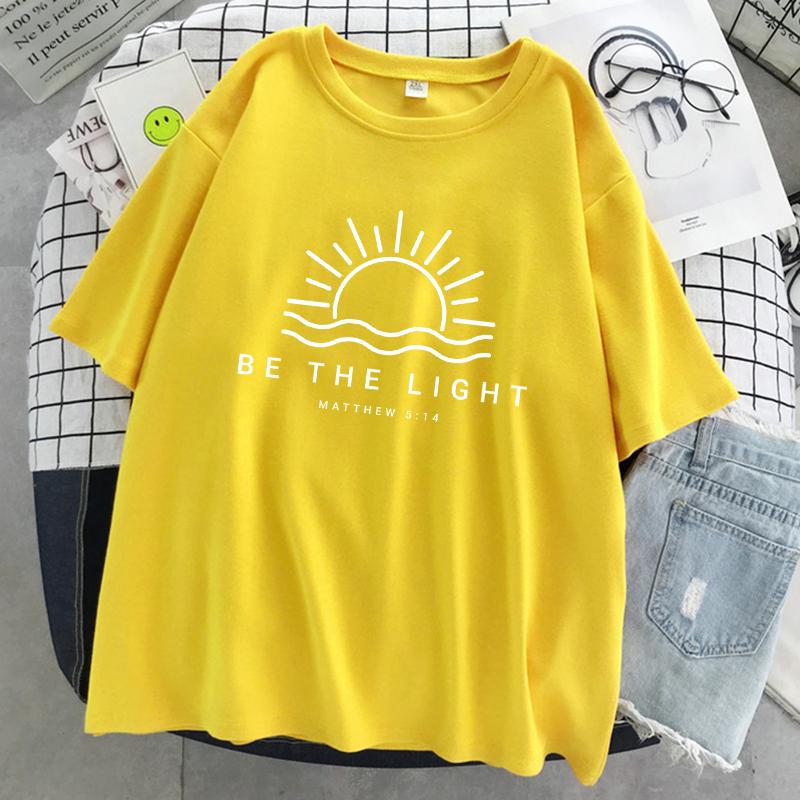 Be The Light Matthew 5:14 Prints Women T-Shirt Summer Cotton T Shirts Street Hip Hop Short Sleeve Breathable Street T Shirt