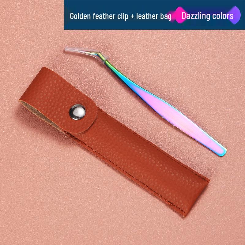 Plated Iridescent Precision Stainless Steel Rose Gold Feather Tweezers for Grafting False Eyelashes