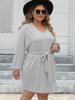 2025 Women's Plus Size Ribbed V-neck Strappy Knit Dress - Casual and Stylish