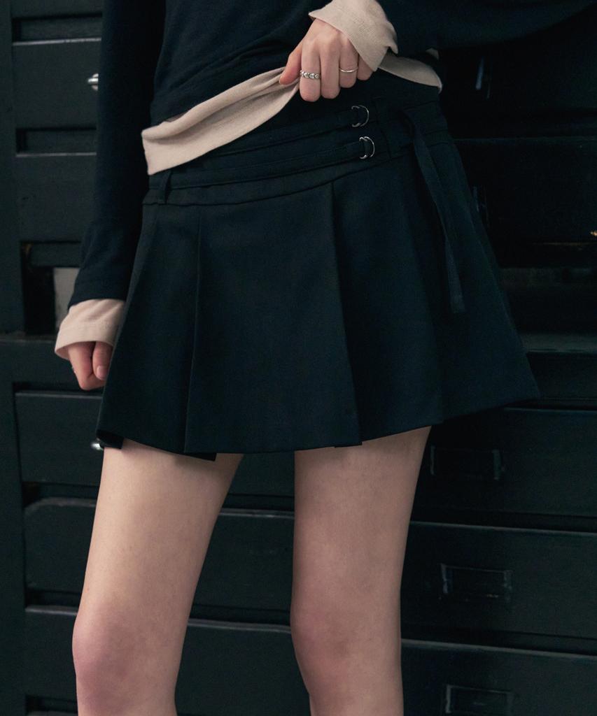 Ledeoli Double Strap Pleated Mini Skirt [Charcoal]