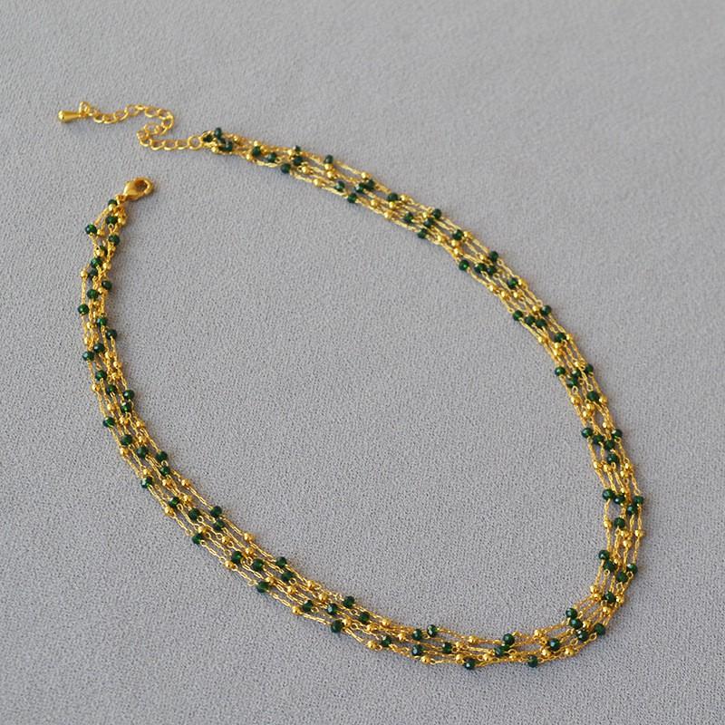 Vintage Elegant Multi-layer Short Clavicle Necklace Women Retro Lace Black Spinel Beaded Jewelry