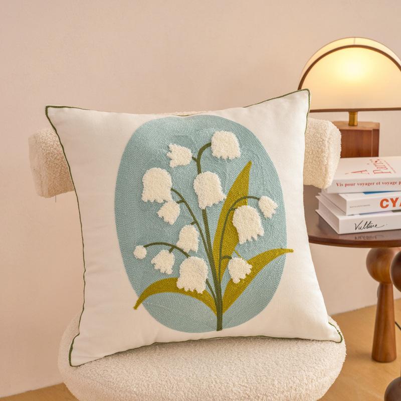 Bestickte Baumwollblumen-Kissenhülle Für Zuhause Sofa Bett Dekorative Kissenhülle Wohnzimmer