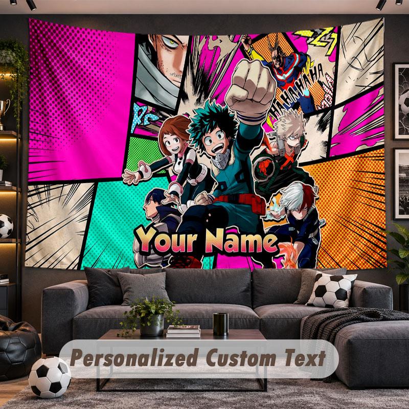 Wall Hanging Tapestry Custom NameMy Hero Academia Pattern Personalized Printed Fabric Wall Decor