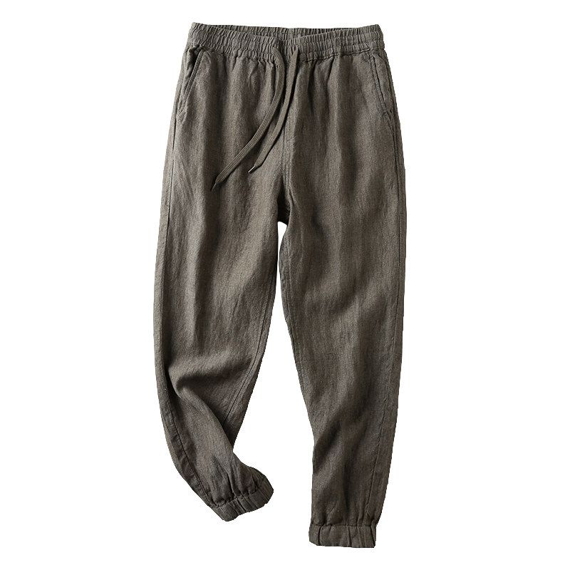 100! Natural Pure Linen! Export Original Tail Single Cut Label Goods Spring and Summer Men Loose Drawstring Casual Pants Linen Pant