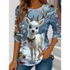 Women's Animal Print Round Neck Long Sleeved T-shirt Fashionable Casual Holiday Clothing