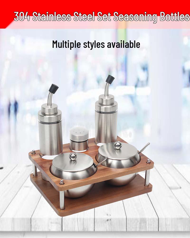 304 Stainless Steel Spice Set: Seasoning Jar, Oil Pot & Salt Shaker with Lid for Home & Restaurant.