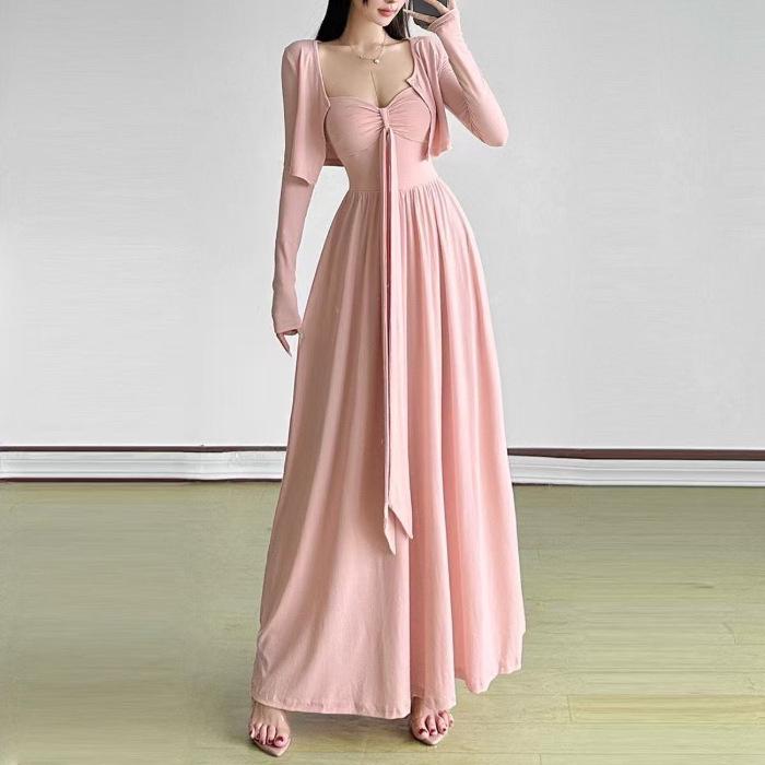 

Женский весенне-осенний розовый костюм из двух предметов: Комплект: Кардиган и Платье-топ без бретелей M розовый