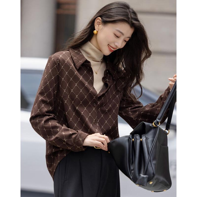 Demanana Women s Elegant Letter Jacquard Lapel Blouse L