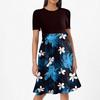 Women Casual Waist Tie Dress Short Sleeve Round Neck Floral Print Patchwork A-Line Summer Dress
