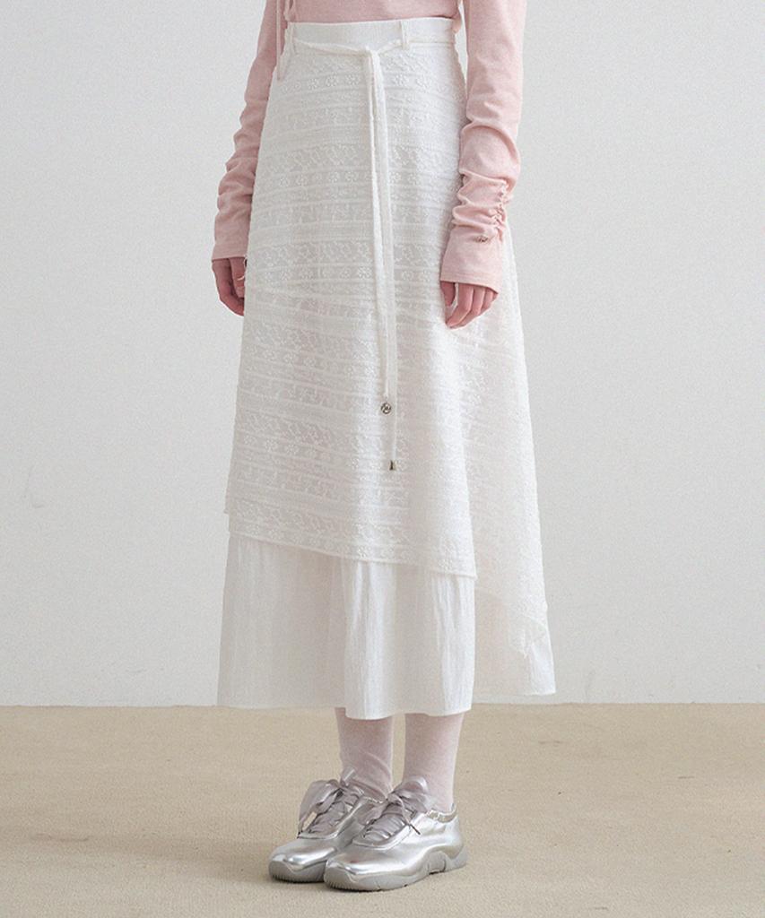 Micene Eglantine Lace Shirred Long Skirt