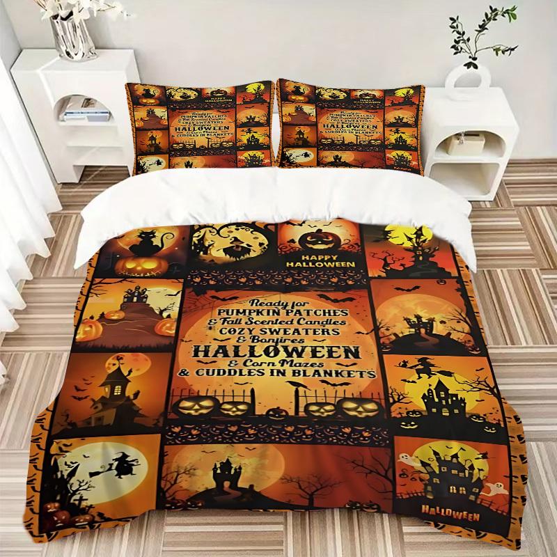 3PCs Halloween Decorations Design Cover Set, Breathable Fabric, Machine Washable (1 Duvet Cover + 2 Pillowcases) (Without Quilt) Yy250911123