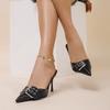 Women’s Large Size Pointed Toe Buckle Mules, High Heel Slip-On Sandals, Stylish Summer Shoes