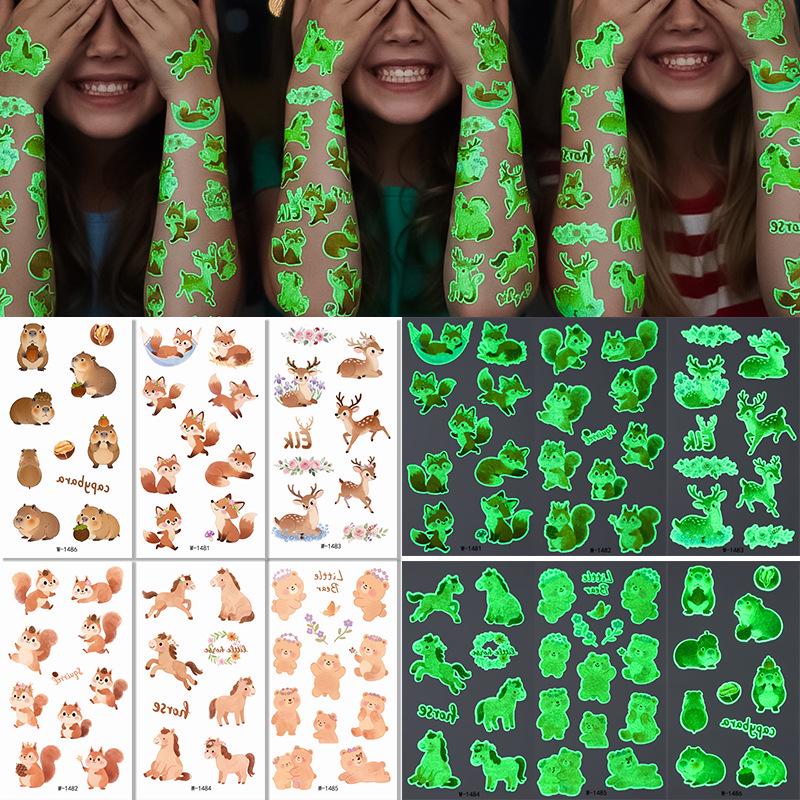 Waterproof Luminous Cartoon Capybara Temporary Tattoo Stickers for Kids