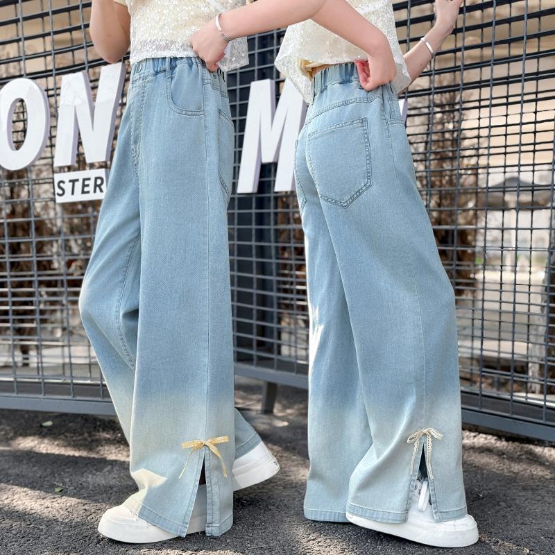 Girls' Summer Jeans 2025 New Style Girls' Summer Stylish Split Wide Leg Pants Girls' Thin Straight Leg Pants