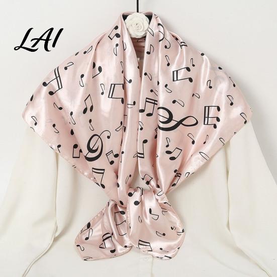 Large Decorative Neck Scarf Women Satin Square Scarf 35"x35" Musical Note Printed Gift for Music Lovers Silky Neckerchief Shawl Wrap Multifunctional