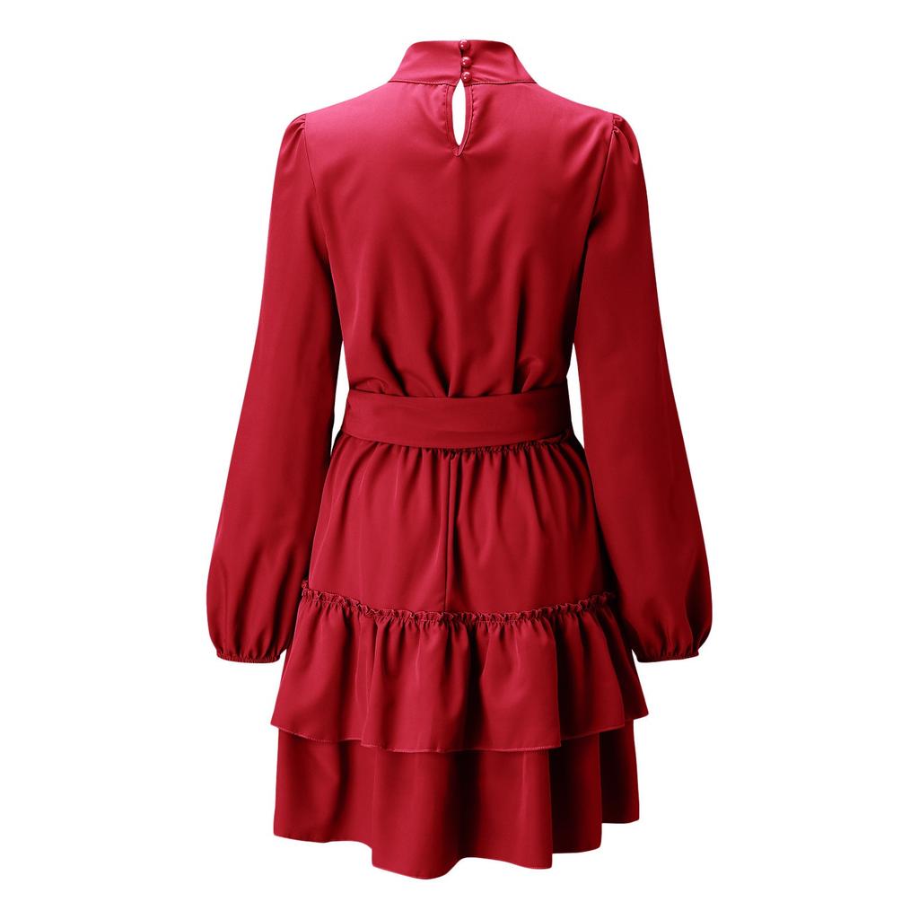 Women's Casual Solid Color New Long Sleeve Solid Color Loose Ruffle Dress