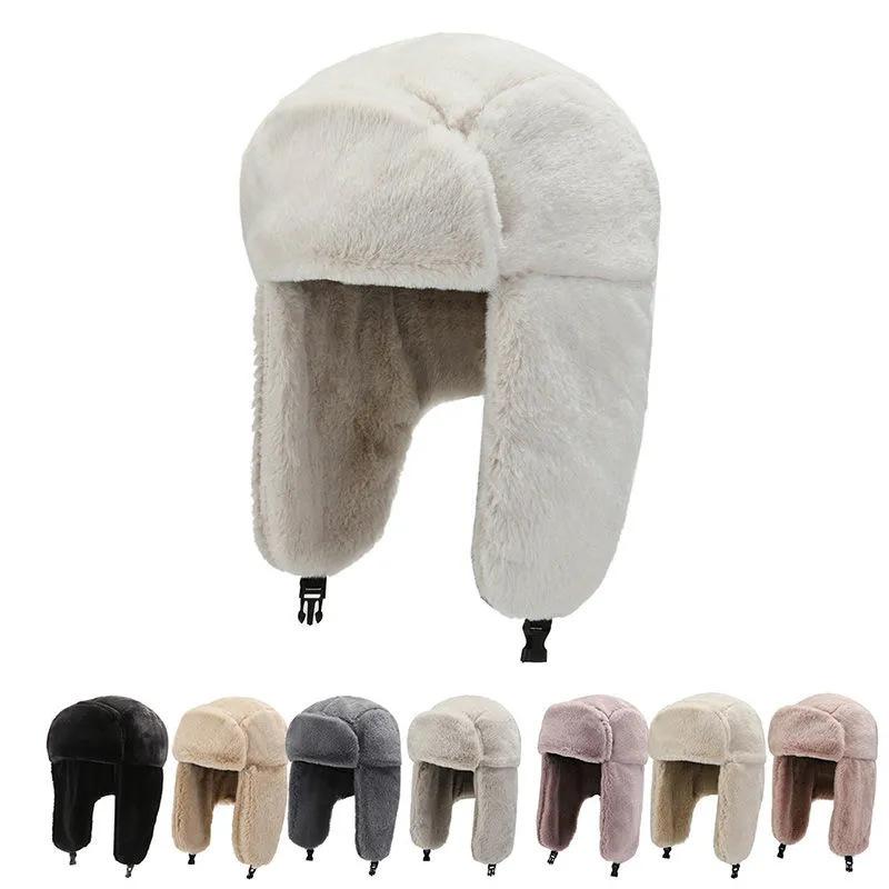 Cappello invernale Ushanka da uomo e da donna, da pilota, da aviatore, da bombardiere, da cacciatore, in pelliccia sintetica, in pelle, con paraorecchie, cappello da pilota invernale
