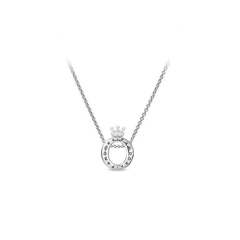 Pandora Elegant Crown Oval Pendant 925 Silver Necklace Women s Silver ZT0131 серебряный