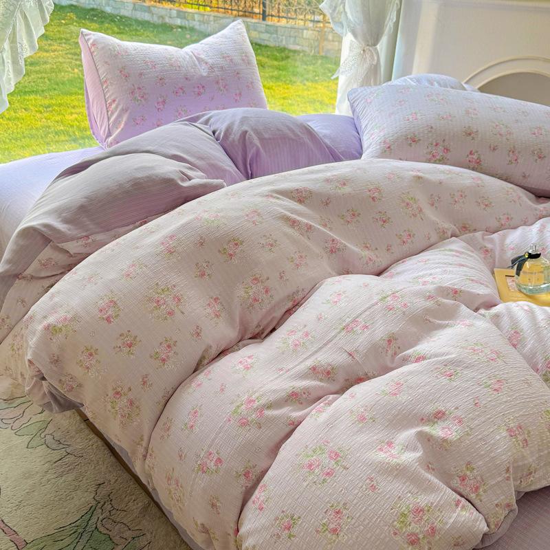 Patru Seturi de Lenjerie de Pat Mică și Proaspătă, Cearșafuri Prietenoase cu Pielea și Respirabile, Fețe de Plapumă, Fețe de Pernă