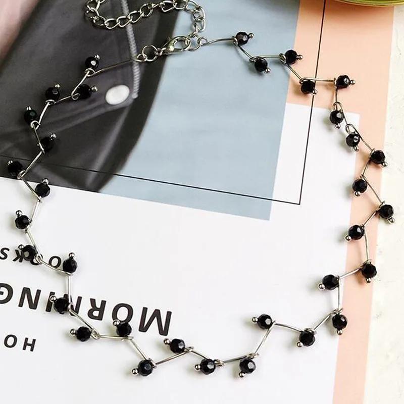 2024 New Arrivals Hot Fashion Black Crystal Necklace Kolye Collier Simple Cross Strand Beaded Chokers Necklaces Women Jewelry