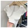 Front Shoulder Slim-fitting Short-sleeved T-shirt Women's Summer New Loose Temperament Thin Spice Girl Top Bottoming Shirt