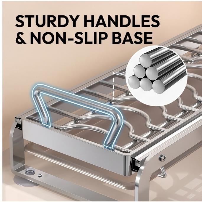 Premium Stainless Steel Pull Out Dish Rack Kitchen Cabinet Drawer Bowl Plate Drying Multi Size Storage Organizer