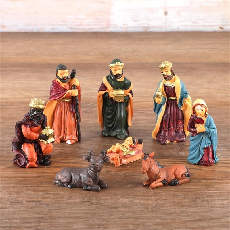 Nativity Scene Figures Resin Statue Holy Family Crafts Artwork Religious for TV Shelf Fireplaces Christmas Decoration