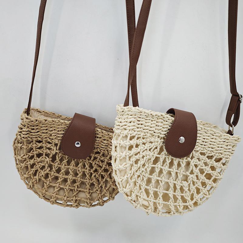 Handmade Small Round Straw Woven Beach Bag - Simple & Casual Design