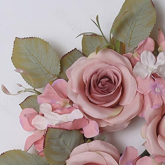 Artificial Rose Wreath Candle Ring Realistic Mini Faux Rose Garland with Plastic Base Candle Wine Decoration Weddings Party Dining Table Centerpiece