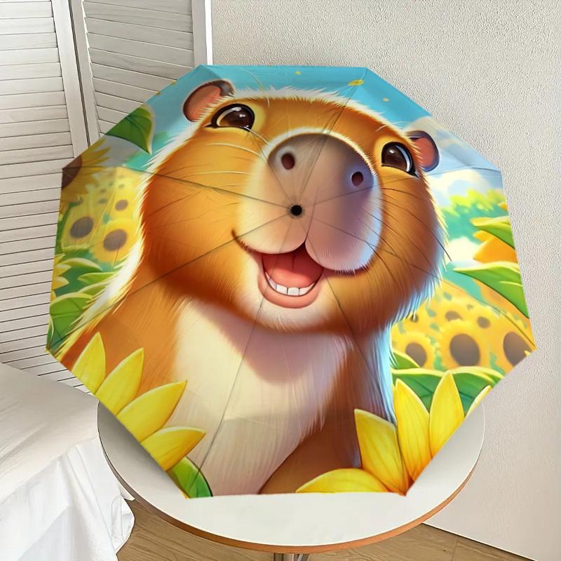 1pc Capybara, Sunflower Field Automatic Open/Close Umbrella, Folding Compact Umbrella with Lightweight Design for Women/Men Yy251028233