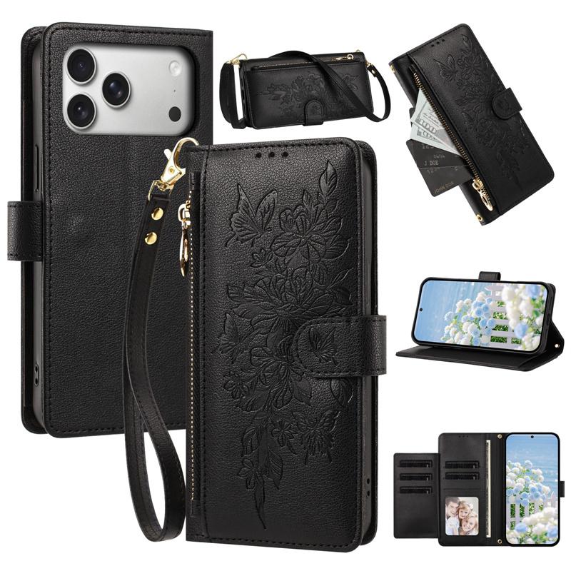 Fashion Long Lanyard Flip Leather Phone Case For iPhone 17 Pro Max 17E 16 Plus 15 14 13 12 Zipper Wallet Card Back Cover Coque