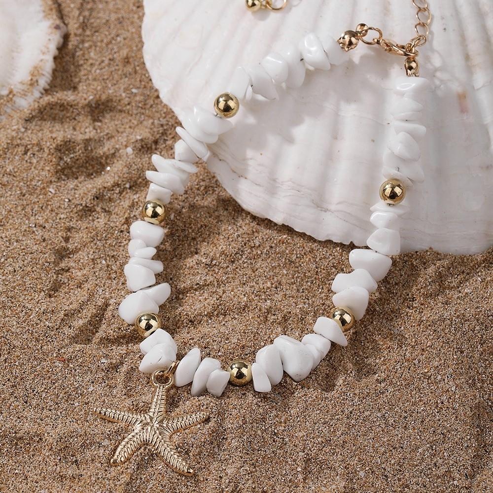 Elastic Boho Beaded Anklets Handmade Beach Foot Chain Fashion Starfish Pendant Ankle Girls
