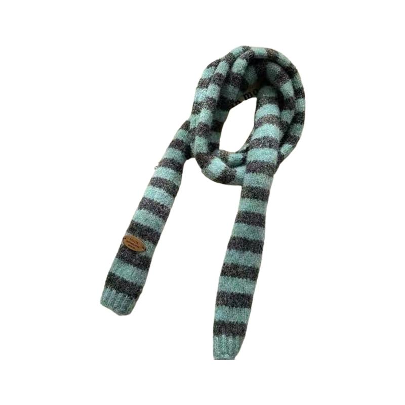 Striped Knit Scarf Unisex Winter Accessory Soft Polyester Fashionable Narrow Long Neck Scarf For Men And Women