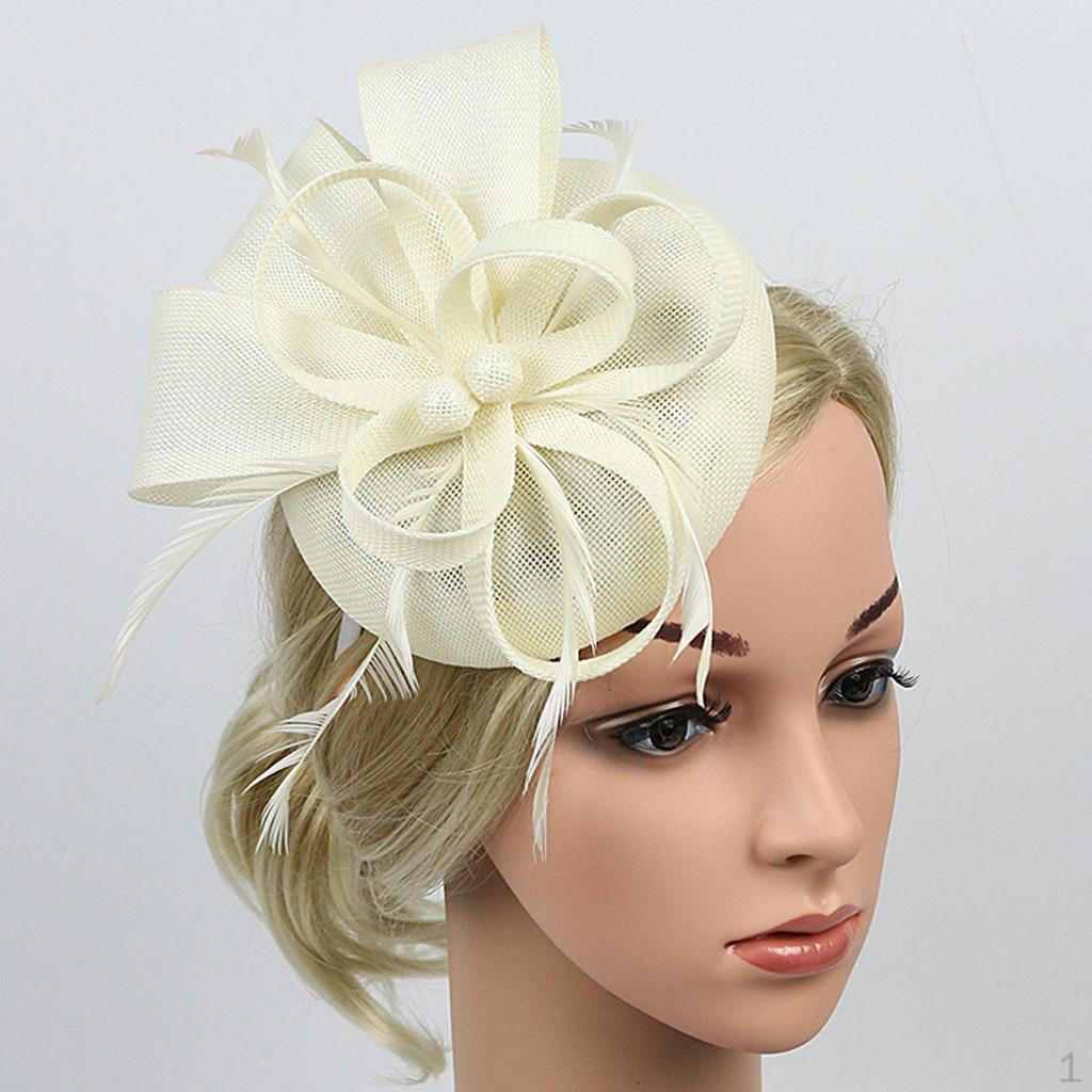 

1920s Feather Fascinator Church Hair Clip Headpiece Hat #2 Creamy White