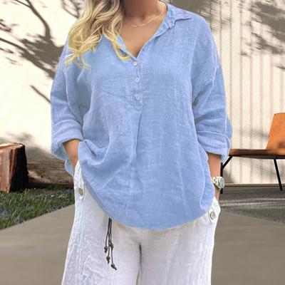 Damen-Hemd mit Revers, Knöpfen, halber Knopfleiste, langärmelig, lässiges Oberteil, einfarbig, lockere Passform, für die Arbeit, Freizeit