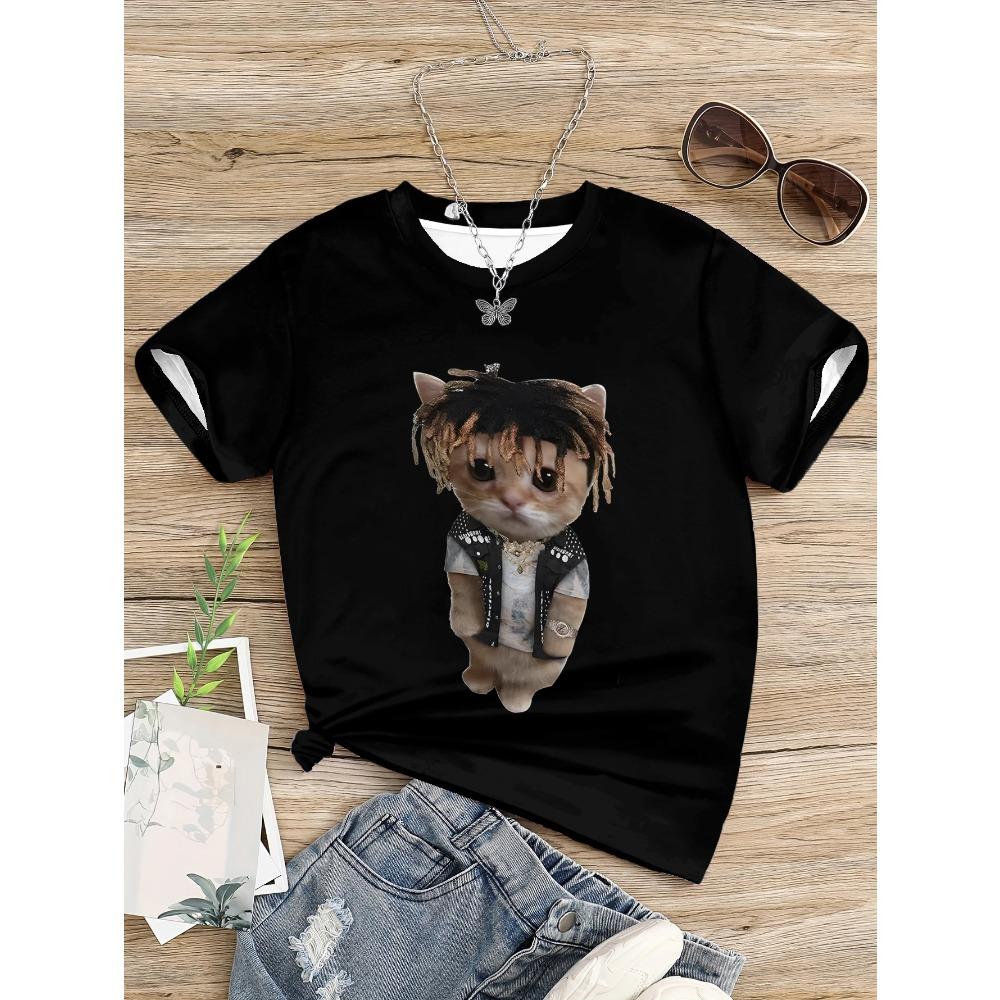 Children Clothes Girl T-shirts Girl Summer T-shirt Funny Cat for Girls Children's Clothing Top Kids Child Graphic Teen