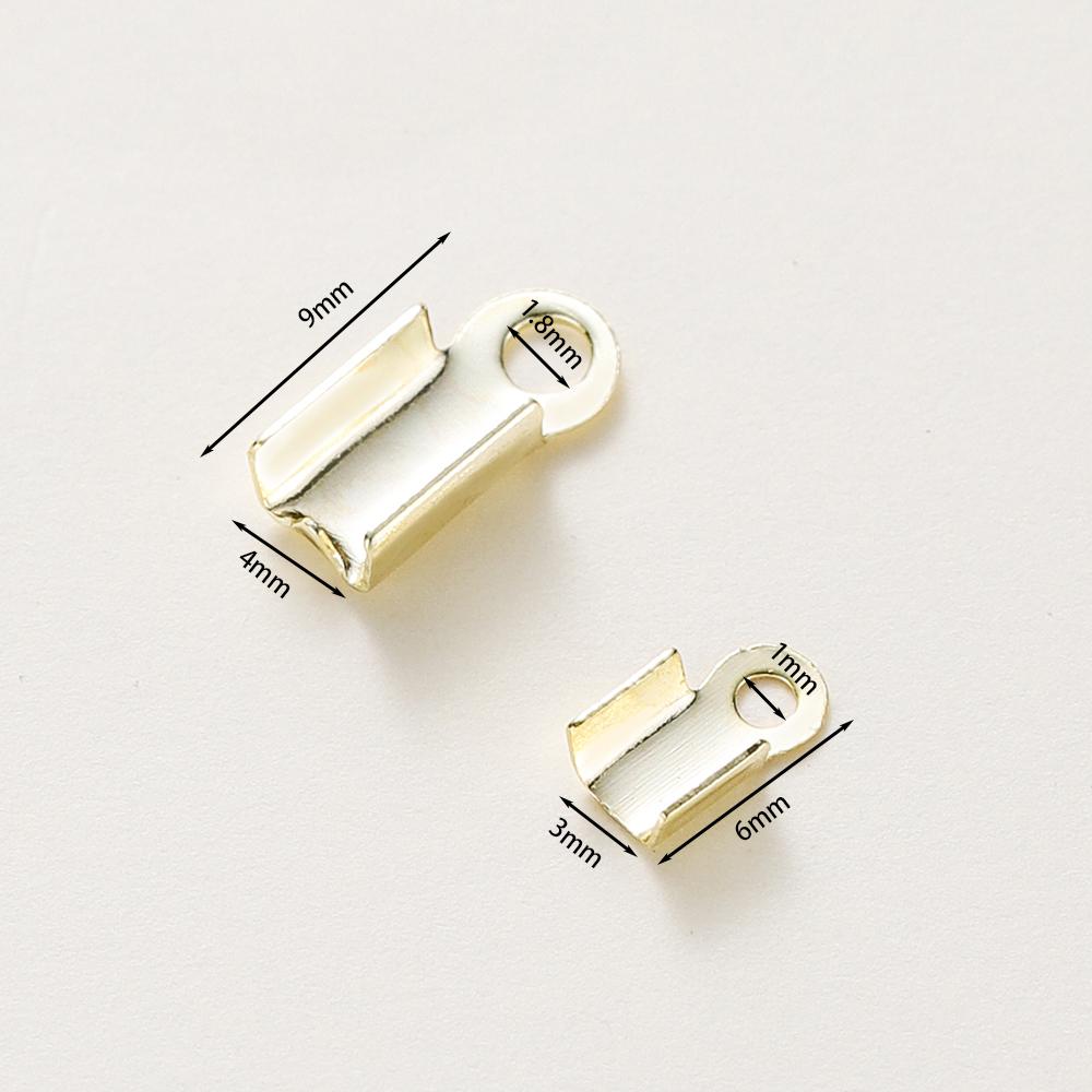 50pcs/lot 14K 18K Real Gold Leather Cord Crimping End Cap Clips Bracelet Fold Crimping Clasp Beads For Jewelry Handmade Findings
