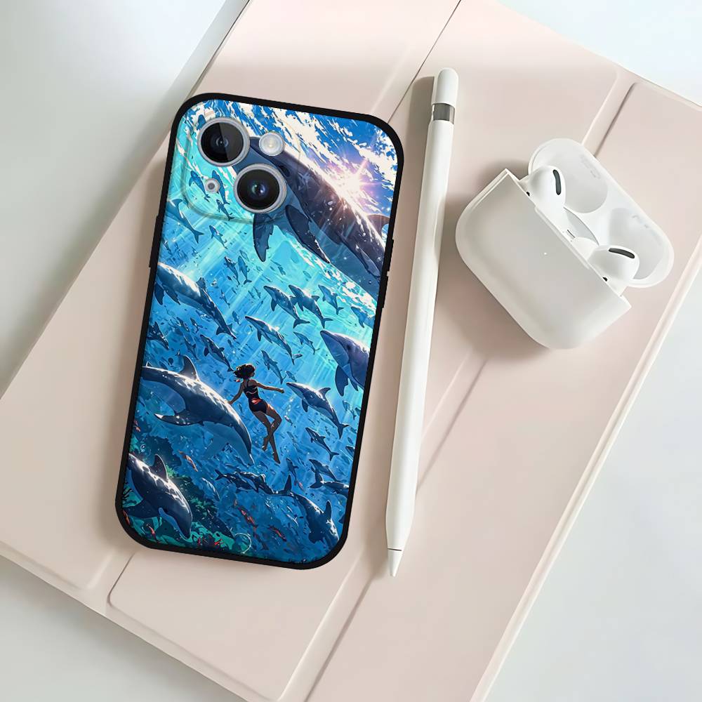 

O-Океан-W-Китовая Акула Плавает-g Черный Чехол для Телефона Подходит Для IPhone 17,16,15,11,13,14 Pro Max,Plus,X,Xr,Xs Max,13Mini iphone11Pro