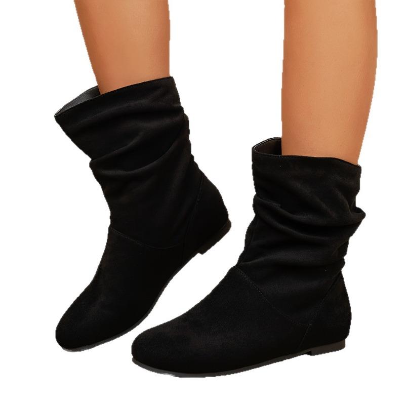 New Women's Oversized Shoes with Pleated Boots, Round-toed, One-foot Retro Mid-calf Boots