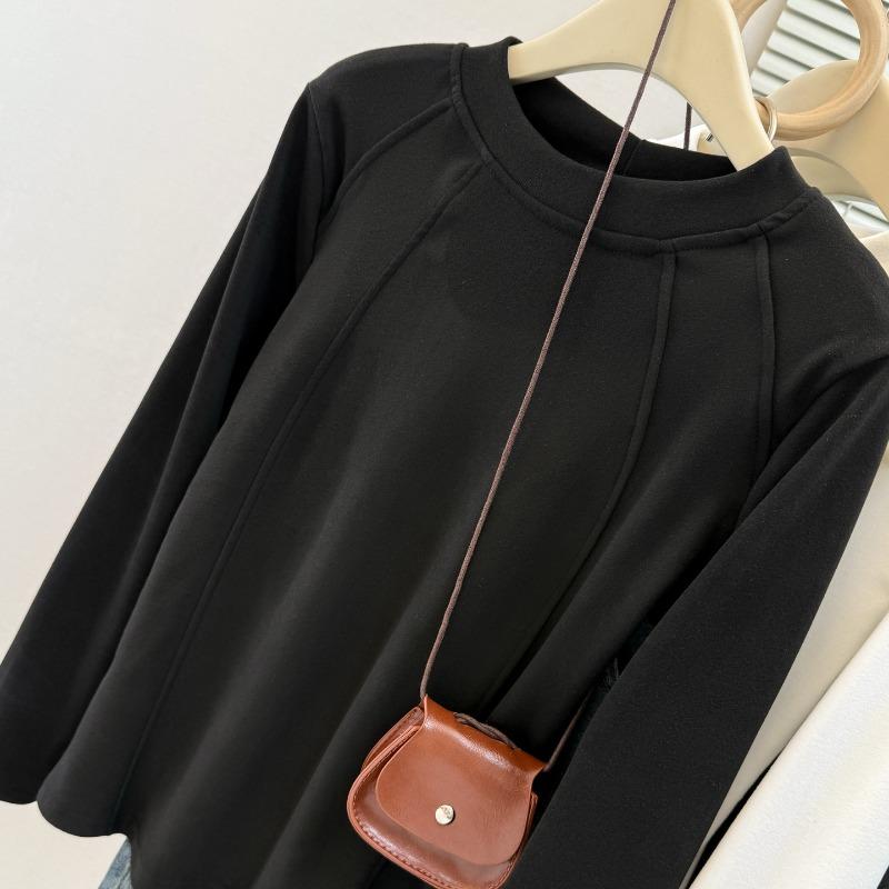 Fishbone front shoulder half turtleneck long-sleeved T-shirt women's autumn and winter German velvet polished inner bottoming shirt loose on clothes