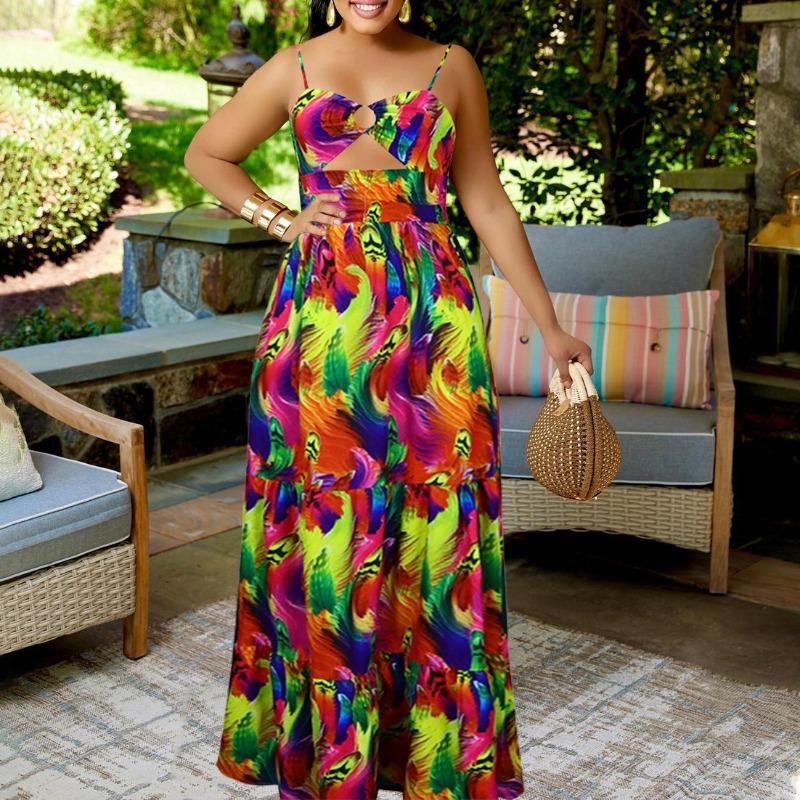 Summer New Women's Clothing Sexy Suspender Dress Printed Sleeveless Sexy Backless Dress
