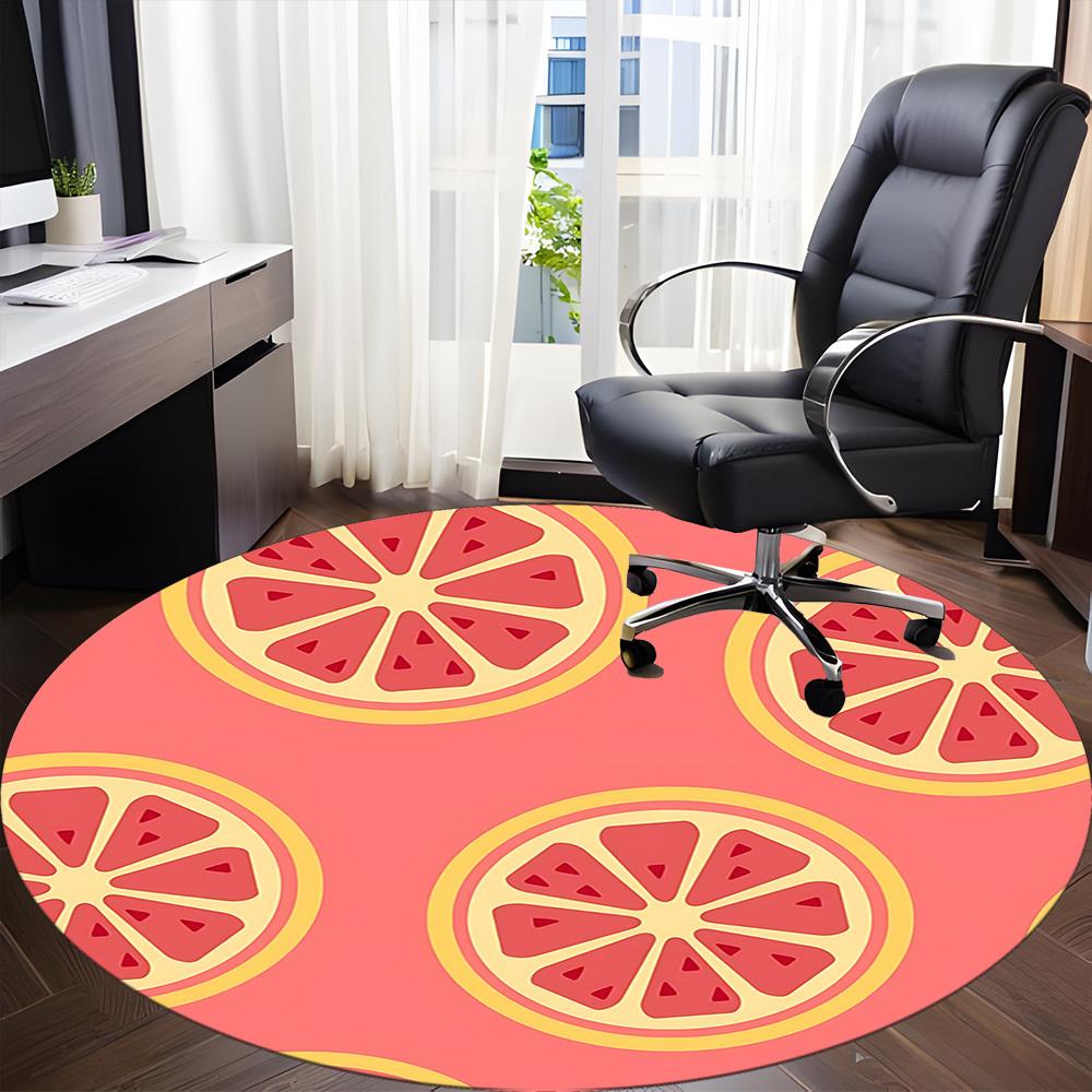 1pc Grapefruit Pattern Office Round Rug, Carpet for Office, Gaming, Lightweight Round Floor Mat yy260205074