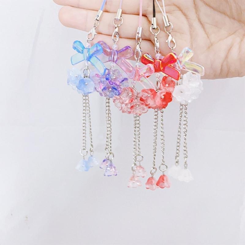 Hydrangea Flower Phone Charm Trendy Bag Pendant Bowknot Bag Charm Phone Lanyard Glaze Material for Trendy Individuals